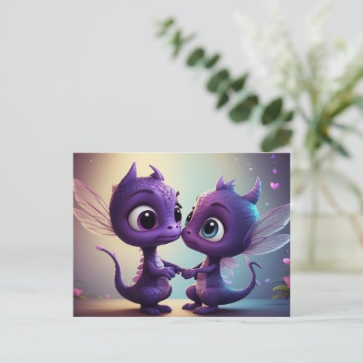 *~* AP48 PHOTO招待状ドラゴンDino漫画はがき ポストカード (スタンド正面)