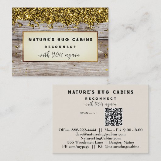 *~* AP49 QR素朴木材動揺してグリッター 名刺 (正面/裏面)