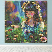 *~ AP56ワイルドフラワーフィールドガール絵画ズ キャンバスプリント (インサイチュ (ウッドフロア))