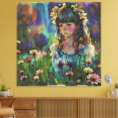 *~ AP56ワイルドフラワーフィールドガール絵画ズ キャンバスプリント (インサイチュ (リビング))
