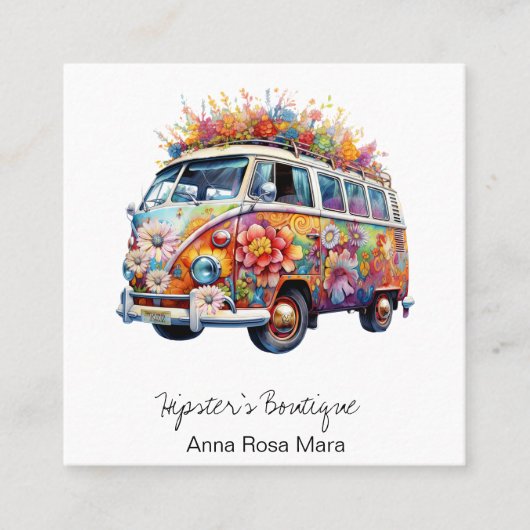 *~* AP57ボはっきりしたホQRレトロヴィンテージ花 スクエア名刺 (正面)