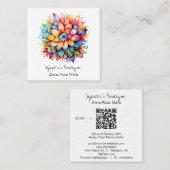 *~* AP57ボホQRはっきりしたレトロ60の花束 スクエア名刺 (正面/裏面)