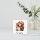 *~* AP57ボホQRフラワーヘアヒッピーはっきりしたガール スクエア名刺 (スタンド正面)