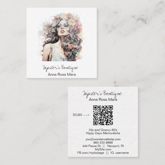 *~* AP57ボホQRフラワーヘアーブローンヒッパイガール スクエア名刺 (正面/裏面)
