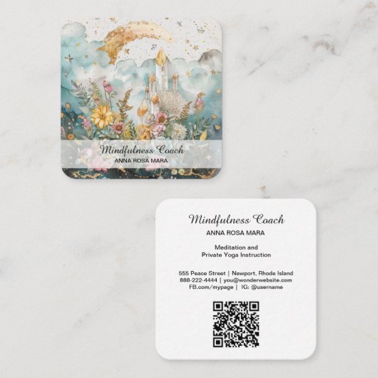 *~* AP70 Ethereal Rising Moon Flowers QRフローラ スクエア名刺 (正面/裏面)