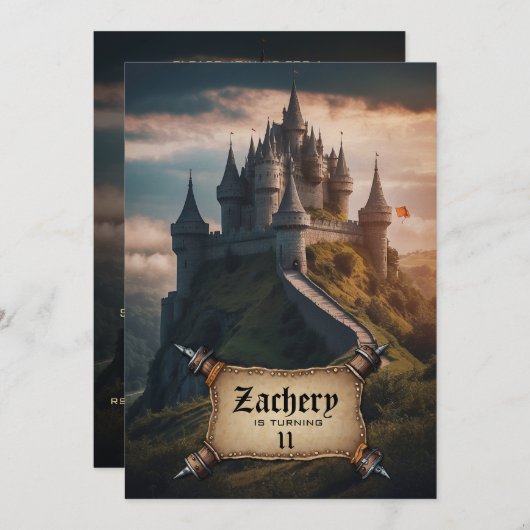*~* AP88キャッスルマウンテン中世ファンタジー誕生日 招待状 (正面/裏面)