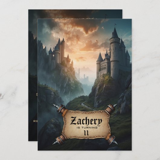 *~* AP88ファンタジー城中世誕生日 招待状 (正面/裏面)