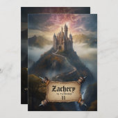 *~* AP88マウンテンキャッスル中世ファンタジー誕生日 招待状 (正面/裏面)