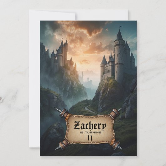 *~* AP88 ファンタジー城 中世 誕生日 招待状 (正面)