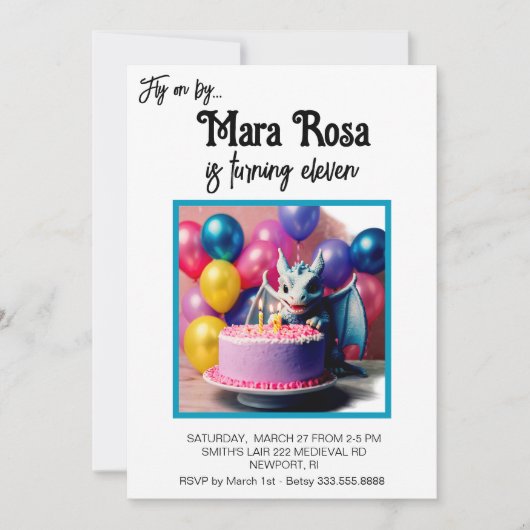 *~* AP88 PHOTOかわいいベビードラゴン誕生日パーティー 招待状 (正面)