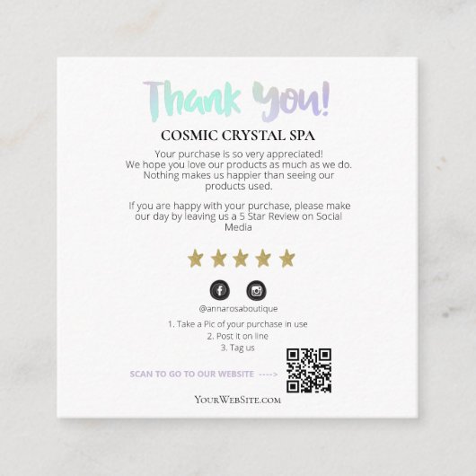 *~* AP8 QRお礼金ゴールドStar Reviewエンクロージャ エンクロージャーカード (正面)