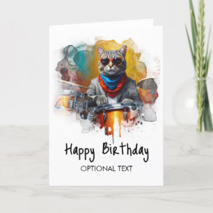*~* AP91お尻クールキャットドラマー誕生日カード サンキューカード
