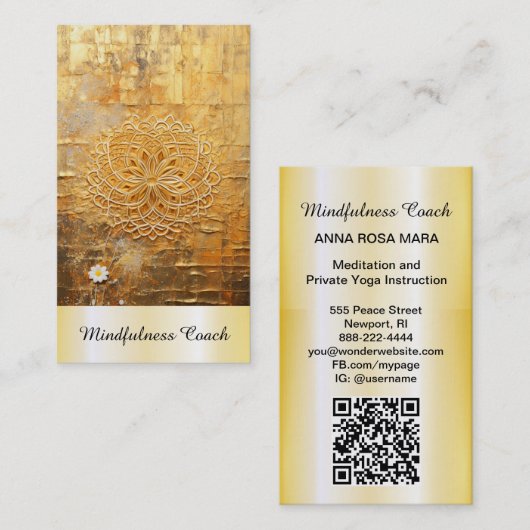 *~* AP92 QR金ゴールド花の命の霊気ヨガ聖 名刺 (正面/裏面)