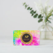 *~ AP93ネオンレインボーはっきりした抽象芸術QR名刺 名刺 (スタンド正面)