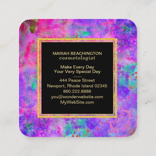 ** AP93抽象芸術金ゴールドダストネオンはっきりした スクエア名刺 (裏面)