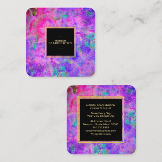 ** AP93抽象芸術金ゴールドダストネオンはっきりした スクエア名刺 (正面/裏面)