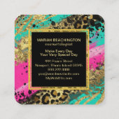 ** AP93抽象芸術金ゴールドヒョウ動物ネオンはっきりした スクエア名刺 (裏面)