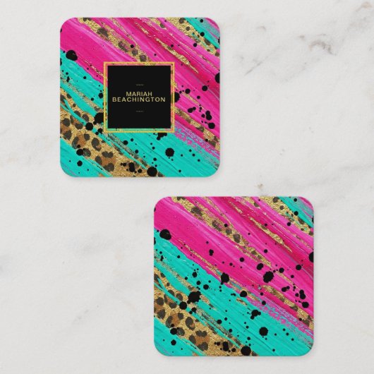** AP93金ゴールドヒョウ動物ネオンはっきりした抽象芸術 スクエア名刺 (正面/裏面)