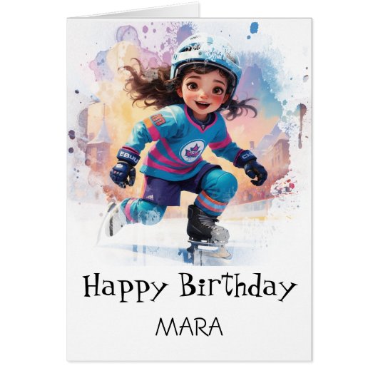 *~* AP94 17 Hockey Girl Player Cute Birthday Card (正面)