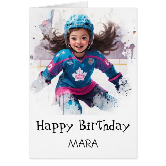 *~* AP94 21 Hockey Girl Player Cute Birthday Card (正面)