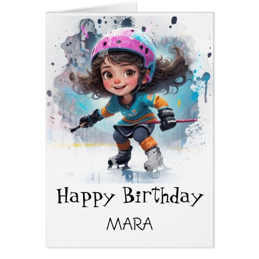 *~* AP94 22  Hockey Girl Player Cute Birthday Card (正面)