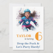 *~* AP94 k-21  DIY Cute Hockey Girl Birthday 招待状 (正面)