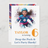 *~* AP94 k-21  DIY Cute Hockey Girl Birthday 招待状 (正面/裏面)