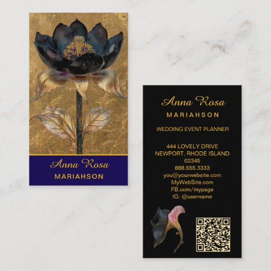 *~* AP98 Elegant Flower Gold 30 Rich QR Floral 名刺 (正面/裏面)