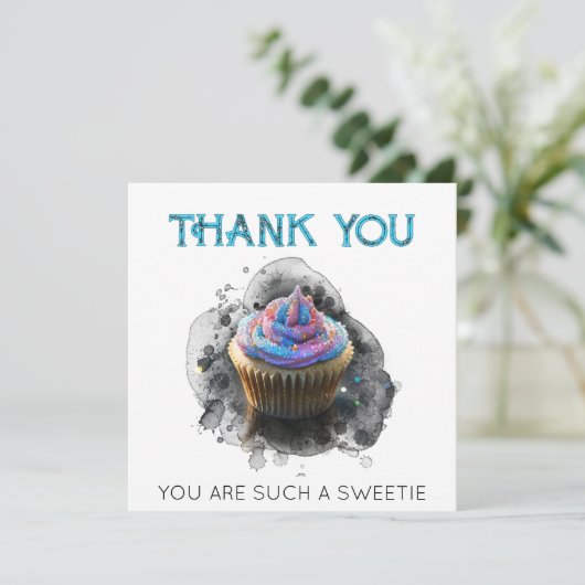 *~ AP99ブルーピンクカップケーキありがとうございました サンキューカード (スタンド正面)