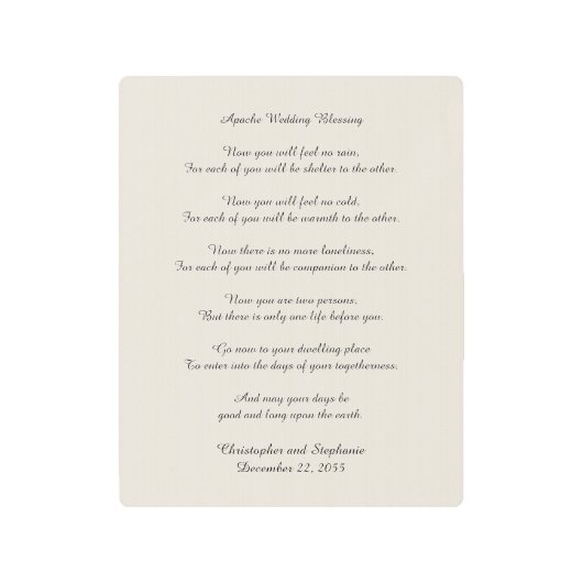 Apache結婚の賛美Burlapのフェイク背景 メタルプリント (正面)