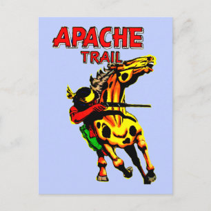 Apache Trail #1、バナー付き先住民アメリカン ポストカード