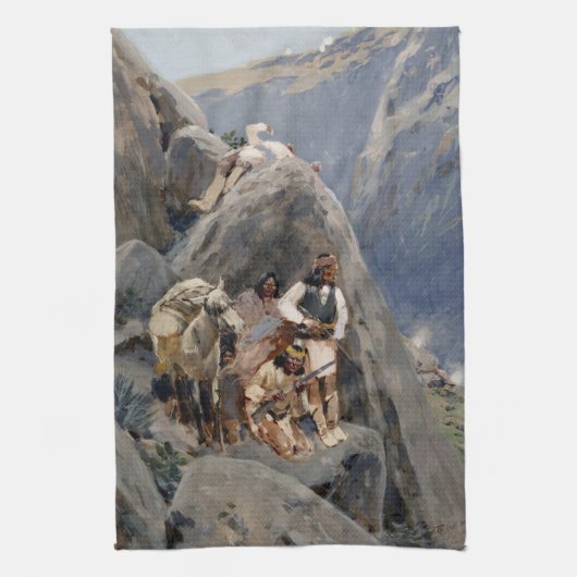 Apache Warriors：アメリカの騎兵隊の待ち伏せ キッチンタオル (縦)