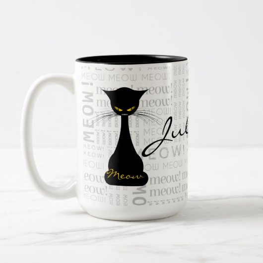 APAL: 黒猫の猫の鳴き声のカスタム ツートーンマグカップ (左)
