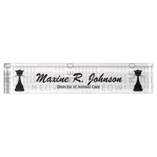 APAL: 黒猫の猫の鳴き声のカスタム デスクネームプレート (正面)