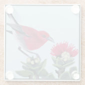 Apapane & Lehua Blossom Hawaii Nature Illustration ガラスコースター (裏面)