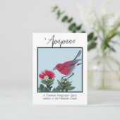 Apapane & Lehua Blossom Hawaii Nature Illustration ポストカード (スタンド正面)