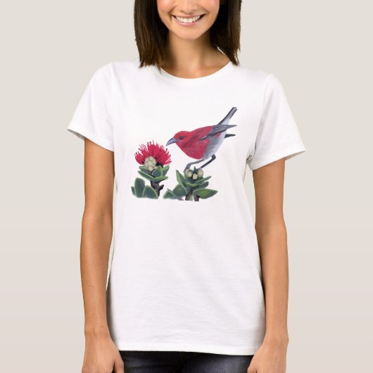 Apapane & Lehua Blossom Hawaii Nature illustration Tシャツ (正面)