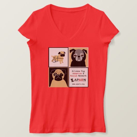 APARNレスキューPUGS女子ベラジャージーVネックT Tシャツ (デザイン正面)
