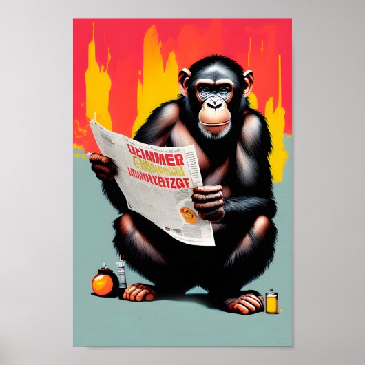 Apeポスタ頭が切れるー – カスタマイズ可能なChimp Wall Art ポスター (正面)