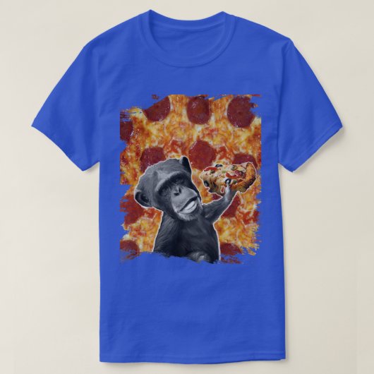 Ape Apes Chimp Chimpanzee Eating Pizza Funny Premi Tシャツ (デザイン正面)