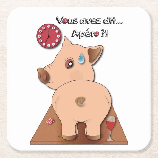 Apéro ! (écrits en noir) スクエアペーパーコースター (正面)