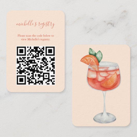 Aperol Spritz結婚のBridalShower詳細QRコード エンクロージャーカード (正面/裏面)