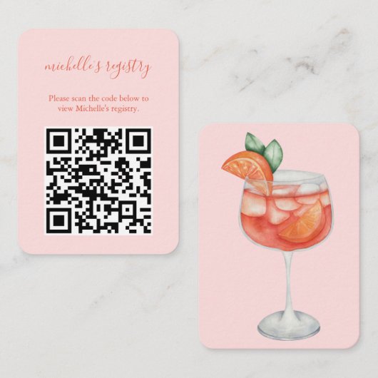 Aperol Spritz結婚のBridalShower詳細QRコード エンクロージャーカード (正面/裏面)
