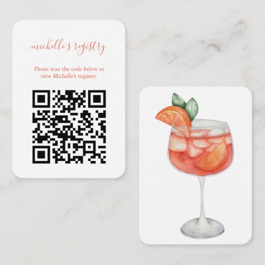 Aperol Spritz結婚のBridalShower詳細QRコード エンクロージャーカード (正面/裏面)