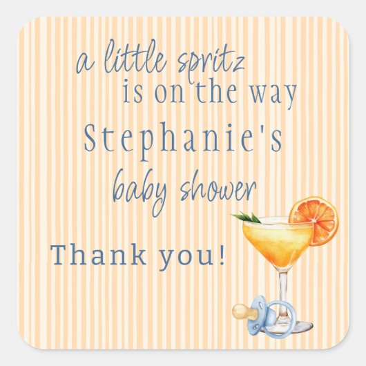 Aperol Spritz Blue Orange Citrus Boy Baby Shower スクエアシール (正面)