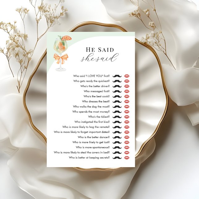 Aperol Spritz He Said She Said Bridal Shower Game (クリエイターアップロード済み)