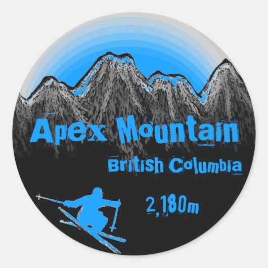 Apex Mountain British Columbiaブルースキースタンプ ラウンドシール (正面)