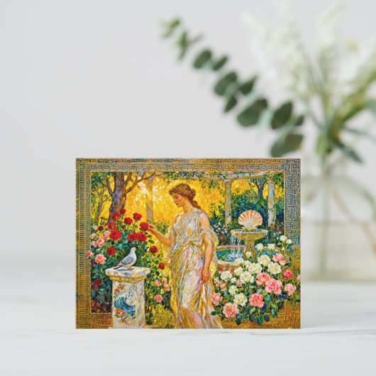 Aphrodite in Rose Garden with Fountain, Shell and  ポストカード (スタンド正面)
