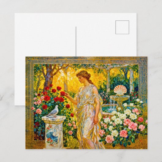 Aphrodite in Rose Garden with Fountain, Shell and  ポストカード (正面/裏面)
