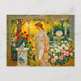 Aphrodite in Rose Garden with Fountain, Shell and  ポストカード